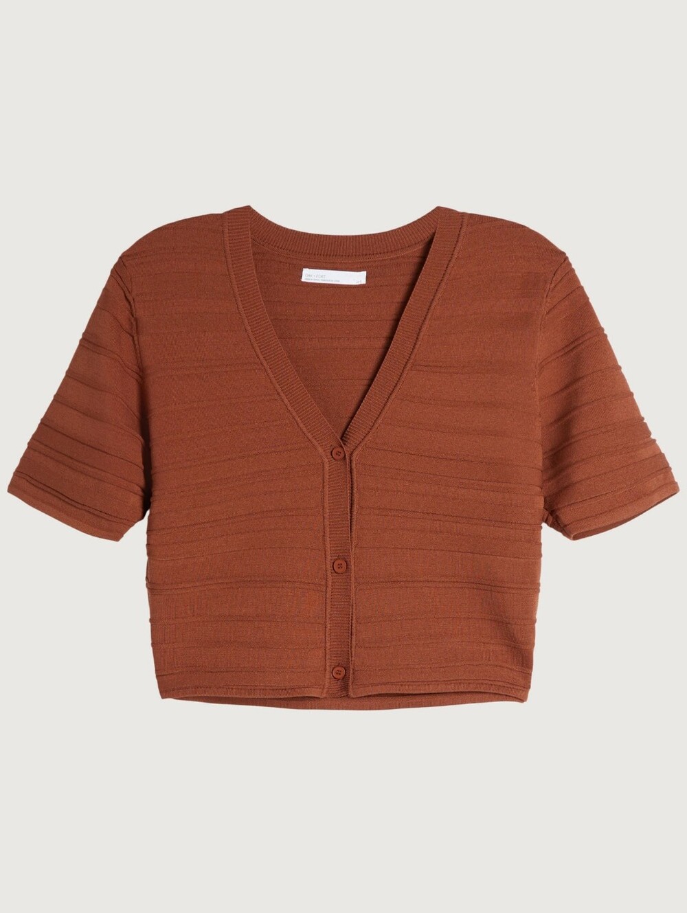 Oak + Fort Brown Ribbed Cropped Button-Up Cardigan Size L BNWT